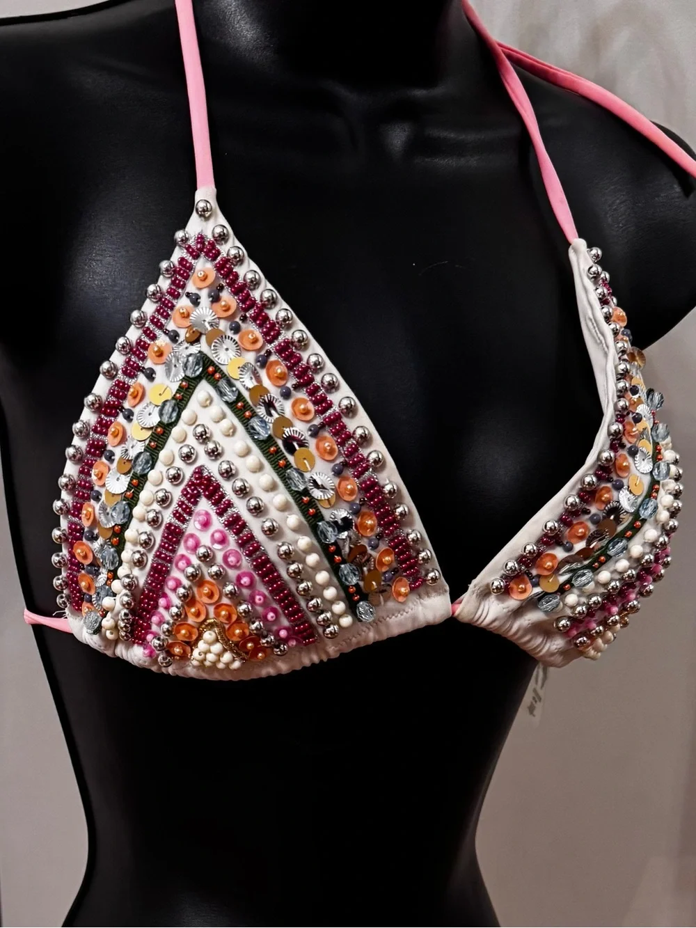 VICTORIAS SECRET Beaded Pearls &  SEQUIN  BIKINI Top Medium